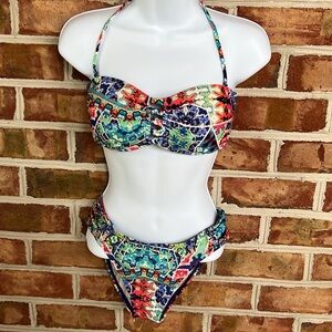 La Blanca Red and Blue Floral Bikini Set size 8